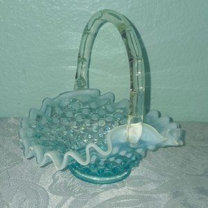 Vintage Fenton Hobnail Blue Opalescent Basket